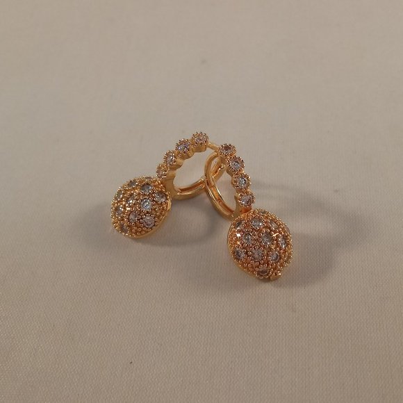 18K Yellow Gold Filled Round Beaded Diamond Zircon Drop Earrings Gorgeous Gift - Picture 6 of 8